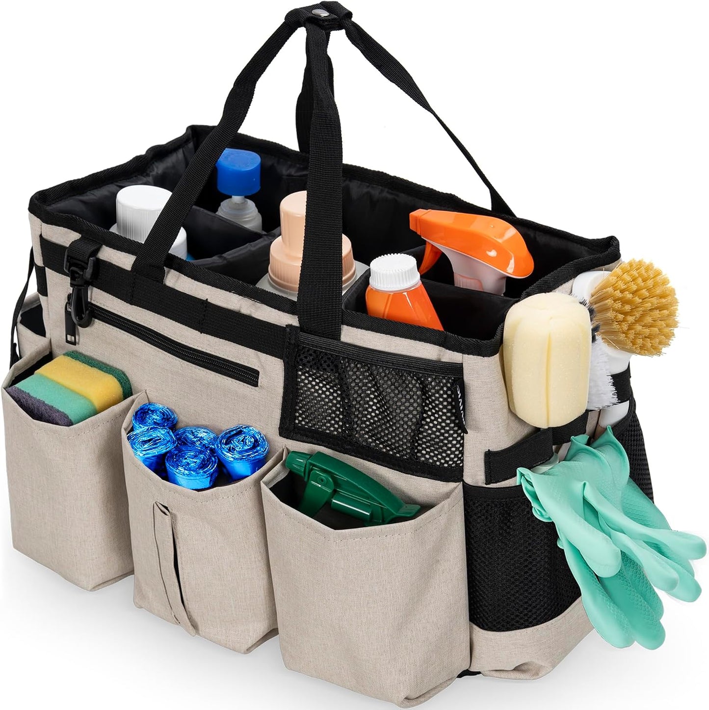 IBVIVIC Wearable Cleaning Caddy Bag for Cleaning Supplies, Black | Cleaning Organizer Tote Bag with Handle & Shoulder Straps Kitchen Cleaning Supplies Storage Bag for Cleaners & Housekeepers