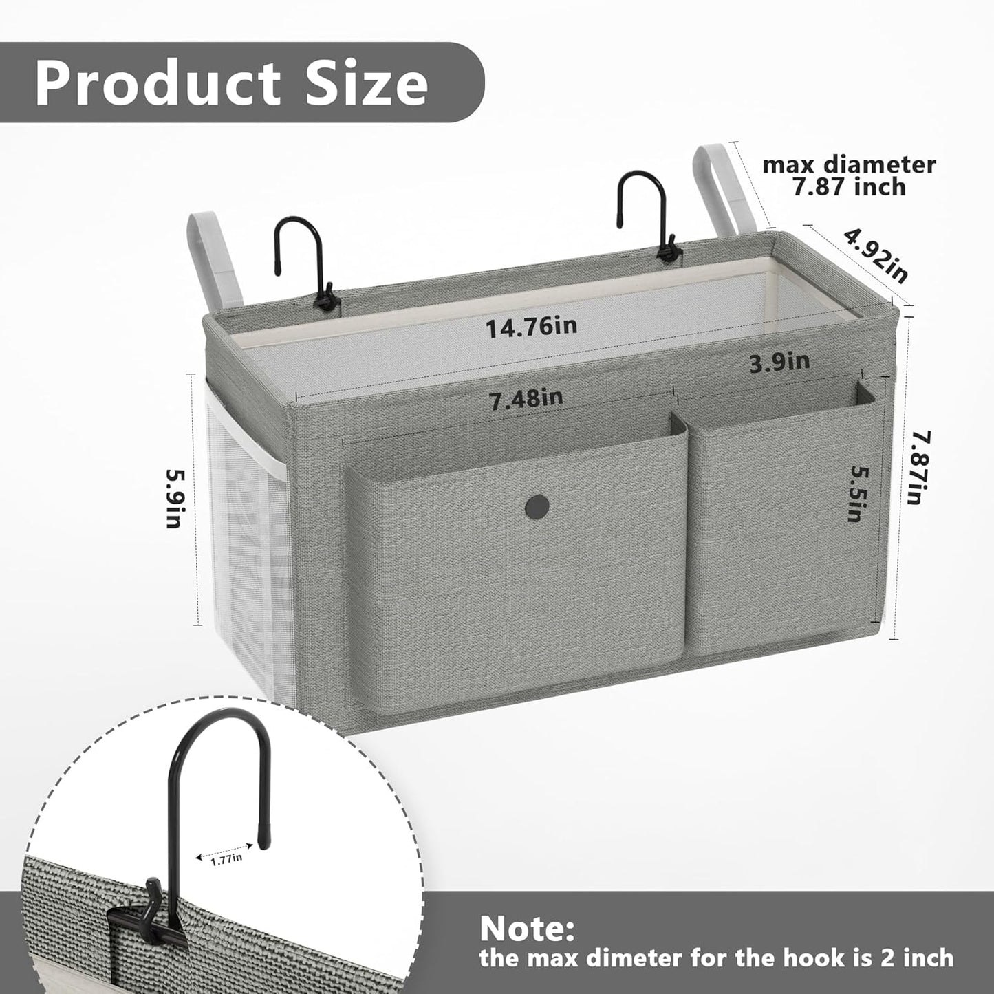 Bedside Caddy Bedside Storage Hanging Organizer for Bunk Dorm Bed Rail | Bed Caddy with Hooks, Top Bunks and Dorm Essentials for Water, Tissues, Tablets, Books, Phones, Remotes and Other Necessories