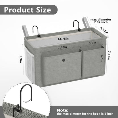 Bedside Caddy Bedside Storage Hanging Organizer for Bunk Dorm Bed Rail | Bed Caddy with Hooks, Top Bunks and Dorm Essentials for Water, Tissues, Tablets, Books, Phones, Remotes and Other Necessories