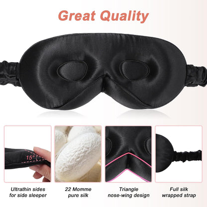 VOCOSTE 3D Silk Sleep Mask with Travel Pouch, Bean Pink