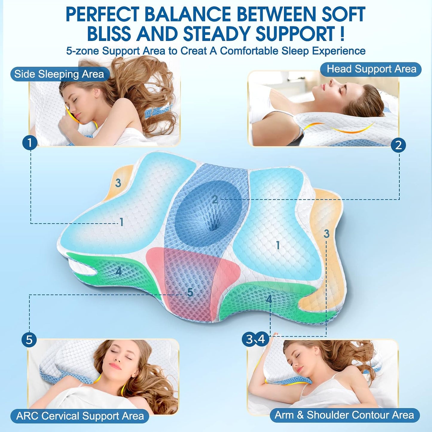 CHxxy Memory Foam Pillows, Cervical Pillow for Neck & Shoulder Pain Relief | Ergonomic Contour Bed Pillow, Soft for Side Sleep Stomach Sleeping and Back Sleeper-Queen Size&Grey