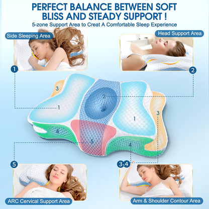 CHxxy Memory Foam Pillows, Cervical Pillow for Neck & Shoulder Pain Relief | Ergonomic Contour Bed Pillow, Soft for Side Sleep Stomach Sleeping and Back Sleeper-Queen Size&Grey