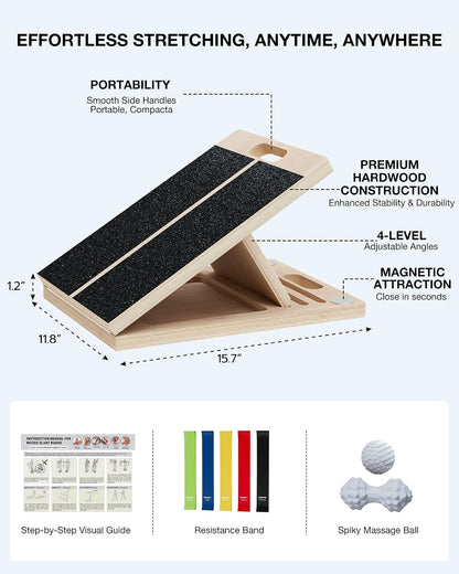 TEMI Slant Board for Calf-Stretching - Wooden Incline Wedge Stretcher for Squats, Foot & Ankle Mobility, Portable Fitness Equipment, Balance Block for Heel Stretch