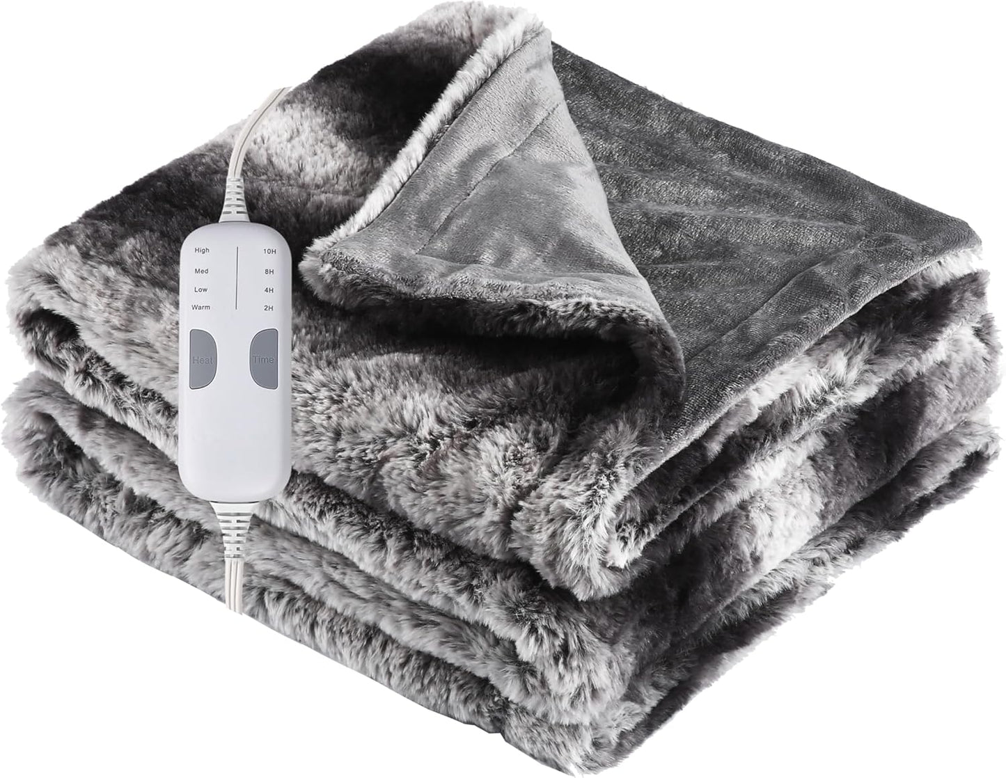 Soypipo Electric Heated Throw Blanket 50"x60", Faux Fur Plush with 4 Heat Settings & 2/4/8/10H Auto Shut-Off, Overheat Protection, Machine Washable, for Office & Chair, Dark Grey