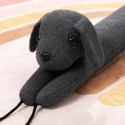 habibee Door Draft Stopper, Weighted Noise Blocker 38 in Coffee Dog | Robust Herringbone Fabric, Weighted Sandbags, Bouncy Cotton Filling, Blocks Light & Dust, Tool-free Setup, Animal Home Decor