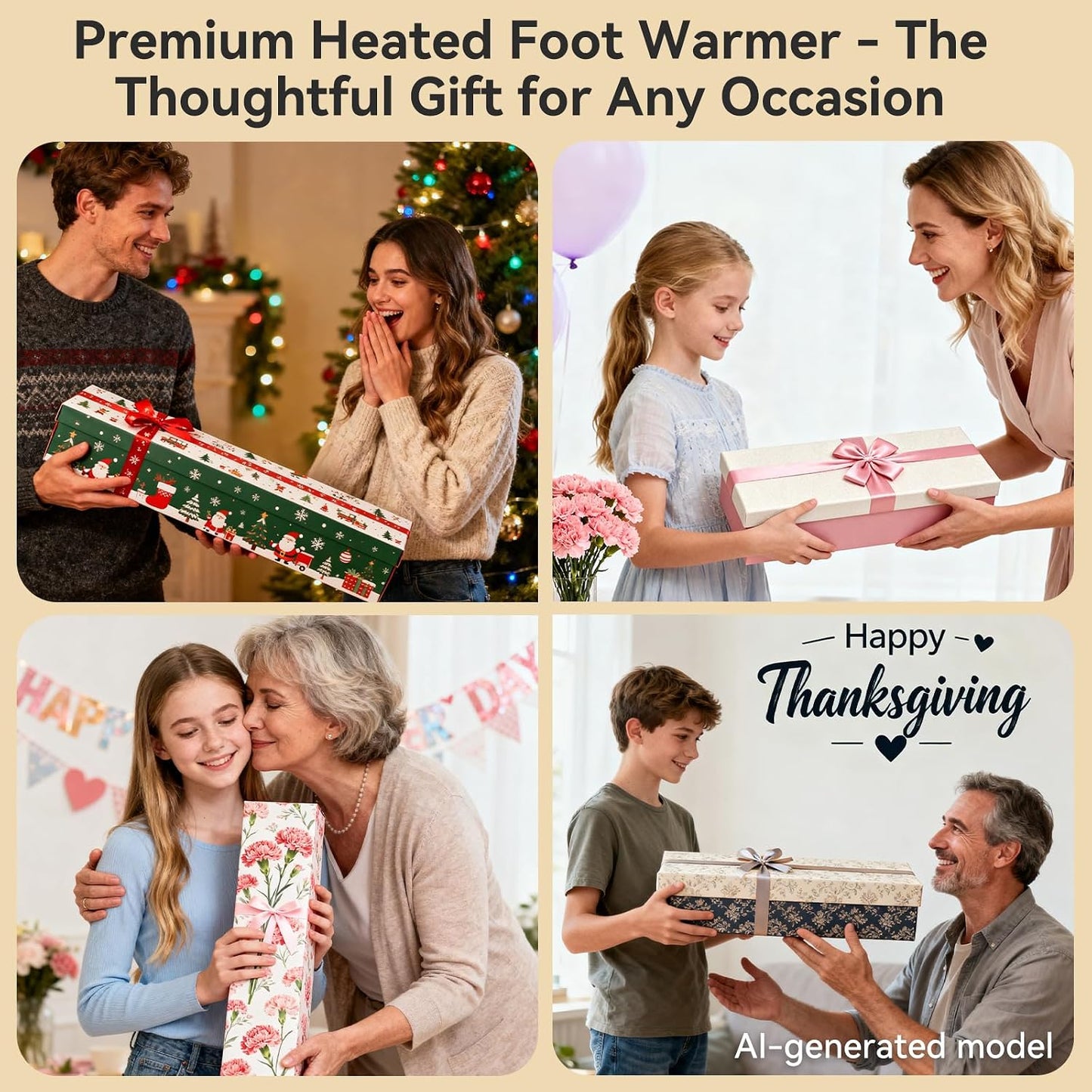 Electric Foot Warmer for Feet: Double Sided Foot Heated Pad with Six Adjustable Four Timed Options Machine Washable Easy to Fold, Feet Warmer for Bed Desk Office Birthday/Christmas Gift