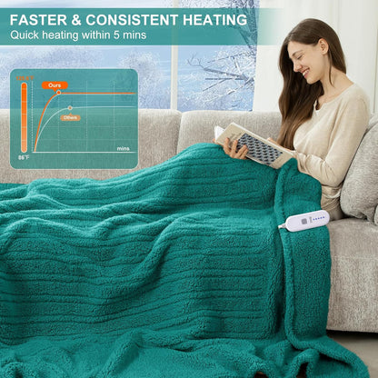 Heated Throw Blanket 50"X60", Soft Sherpa, 4 hrs Auto Shut Off