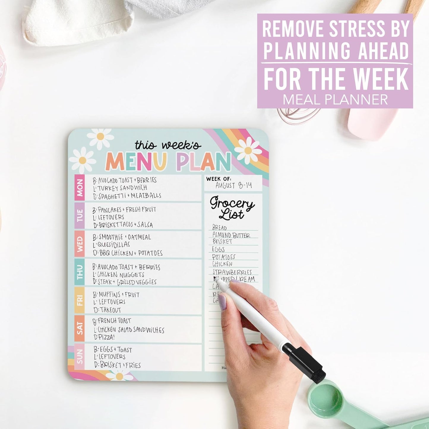 Hadley Designs Weekly Meal Planner for Fridge - Dinner Menu Board for Kitchen, Colorful Weekly Menu Board Dry Erase, Dry Erase Meal Planner for Fridge