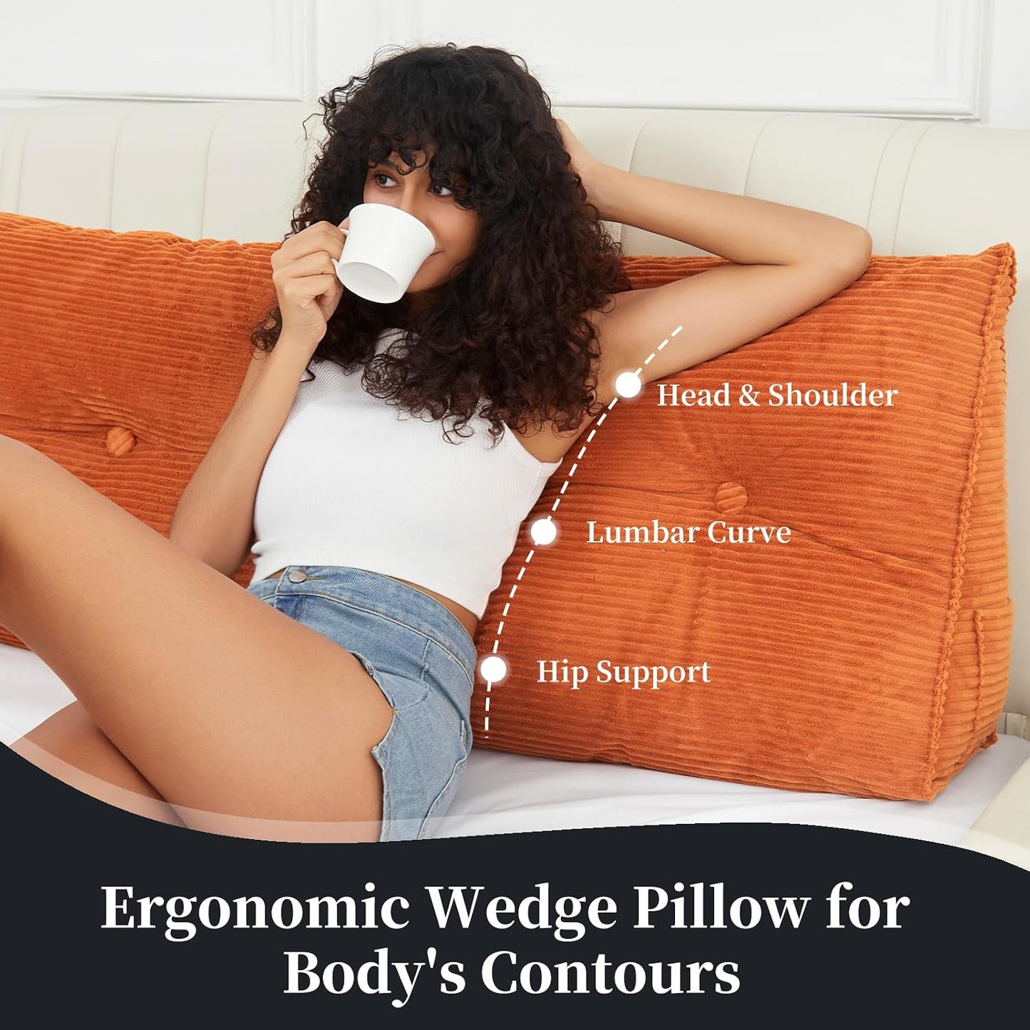 Headboard Wedge Pillows for Sitting Up in Bed Rest Adult，Triangular Upholstered Stuffed Reading Pillow for Sofa Couch Back Cushions Lumbar Body Support Dorm Bedroom（King，Corduroy Gray）