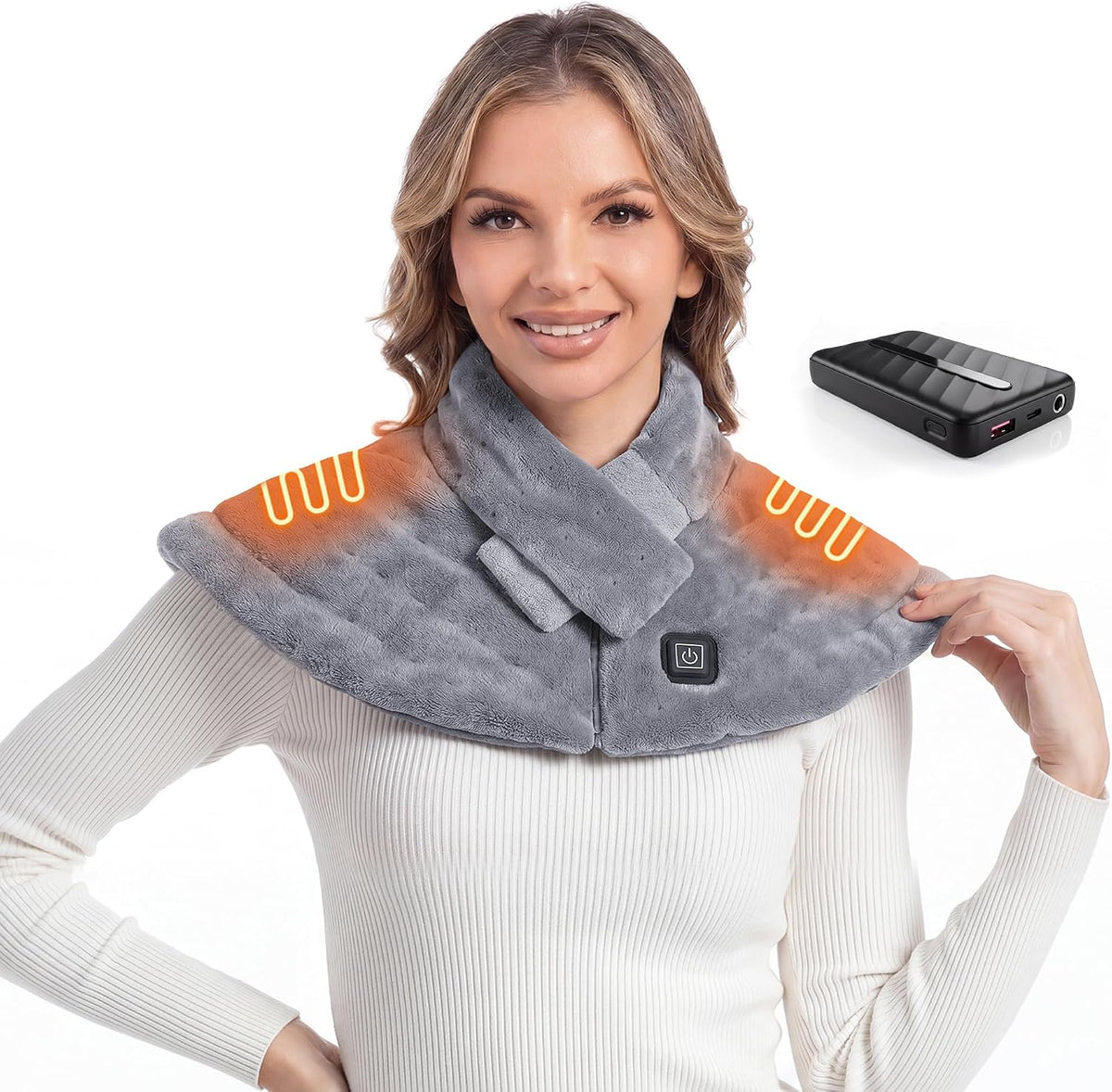 Weighted Heating Pad for Neck and Shoulders Back, Plug-in Heated Shoulder Wrap with 12V 2A Power Cord, No Battery Large Neck Heating Pad, 3 Heat Settings & Auto Shut Off, Ideal Gift for Mom and Dad