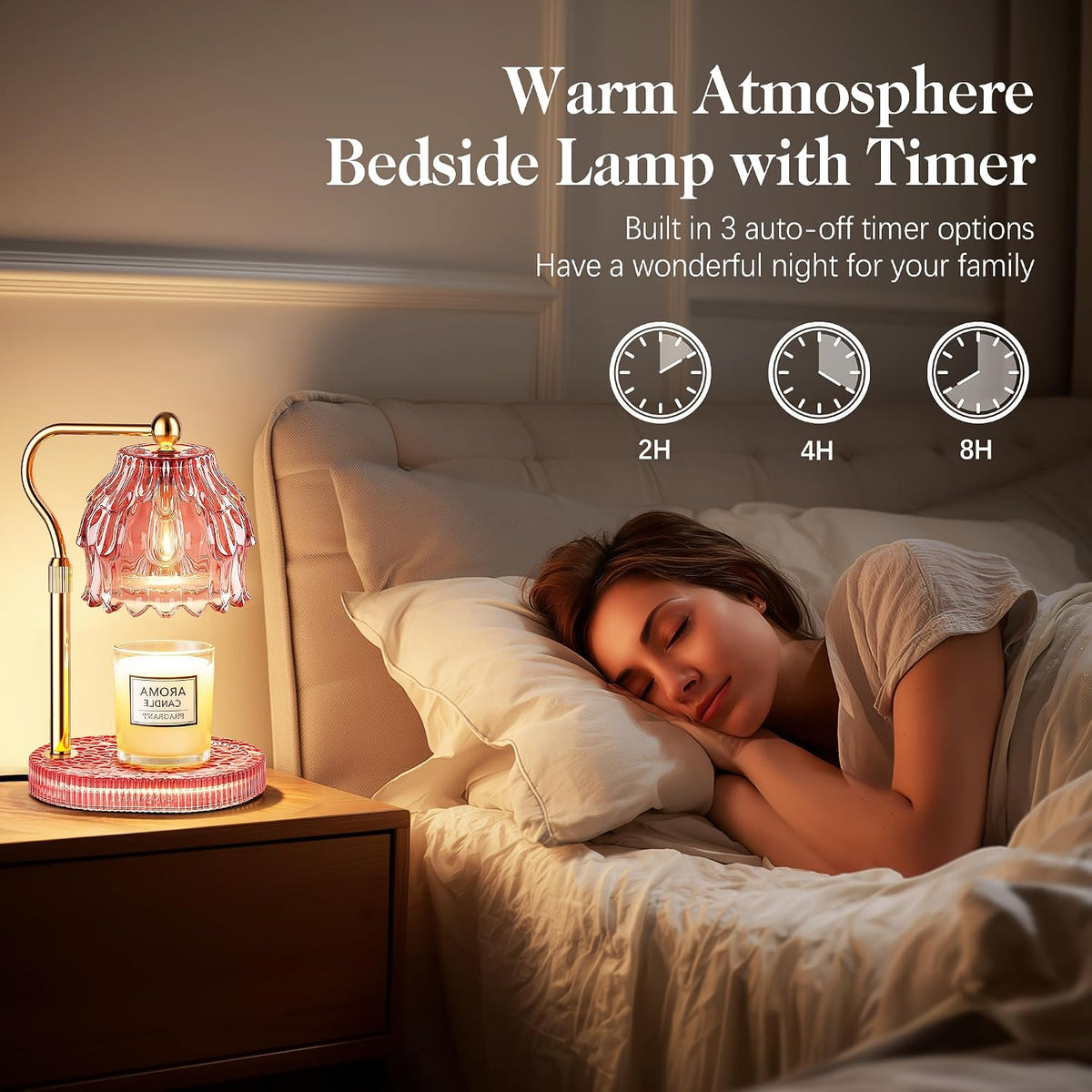 Candle Warmer Lamp with Timer Dimmer, Modern Wax Warmer for Scented Wax Jar Candle Warmer with 2 Bulbs, Adjustable Height Glass Lamp for Gifts for Women, Home Decor, Gold Amber