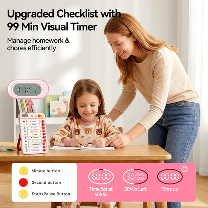 Chore Chart for Kids with Timer, 21 PCS Checklist Magnetic Schedule Board, ADHD Tools with 99-Min Countup/Down Visual Timer, Bedtime/Morning/Daily Routine Chart Dry Erase to Do List with Slider(White)
