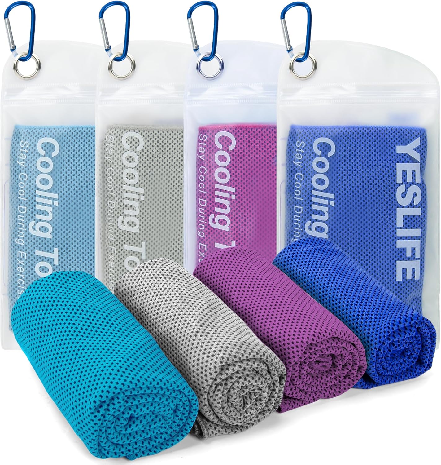 YESLIFE Cooling Towels, 4-Pack 40"x12", Multicolor Set A | Microfiber gym towels, soft breathable neck wrap, cooling towel for yoga running sport camping, Multicolor, 4-pack