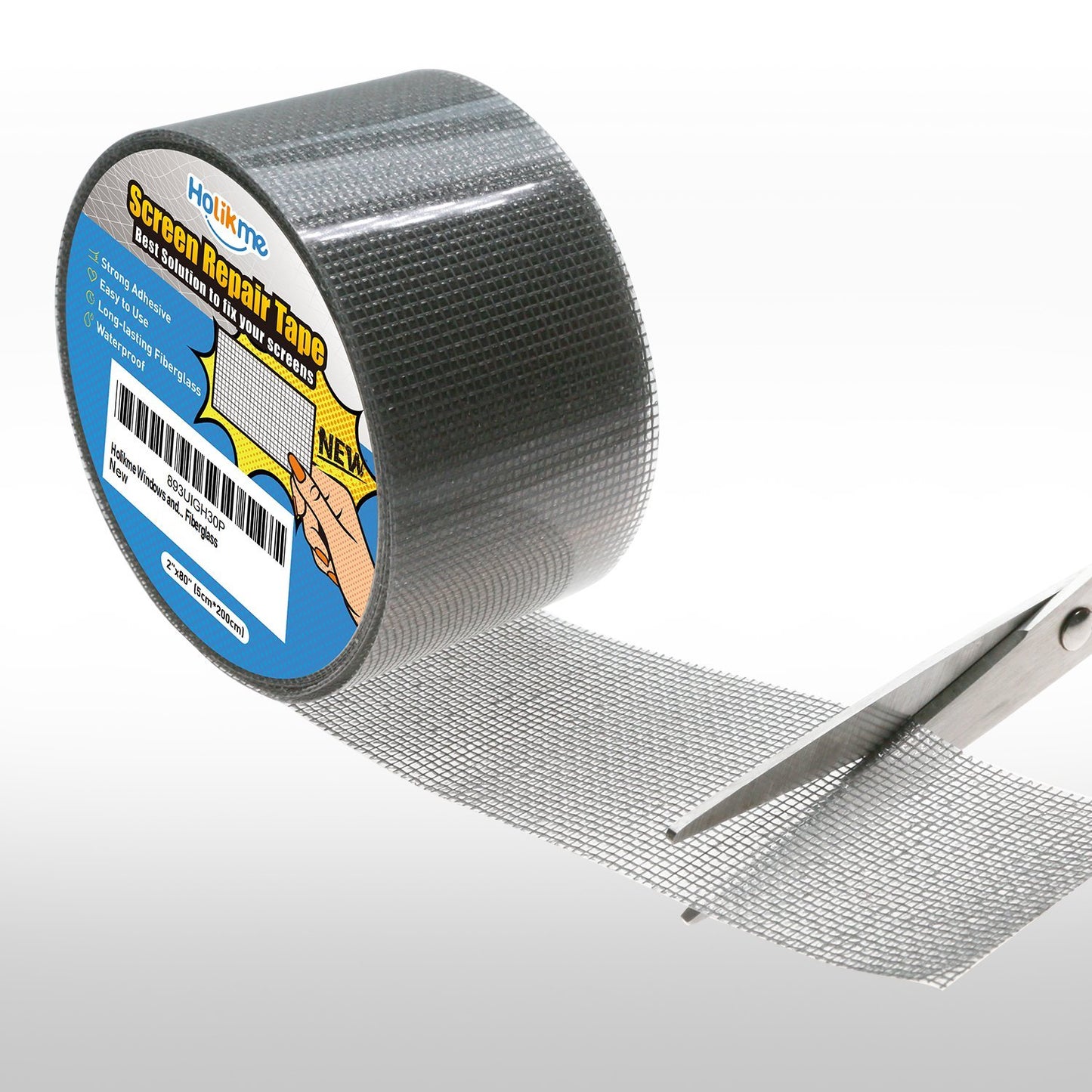 Holikme Window Screen Repair Tape, Door Window Fly Lanai Screen Repair kit Patch Tape Strong Adhesive Long Lasting Fiberglass Covering Wire Mesh Repair Tape Seal for Repair Holes Tears 2"W×80"L, Grey