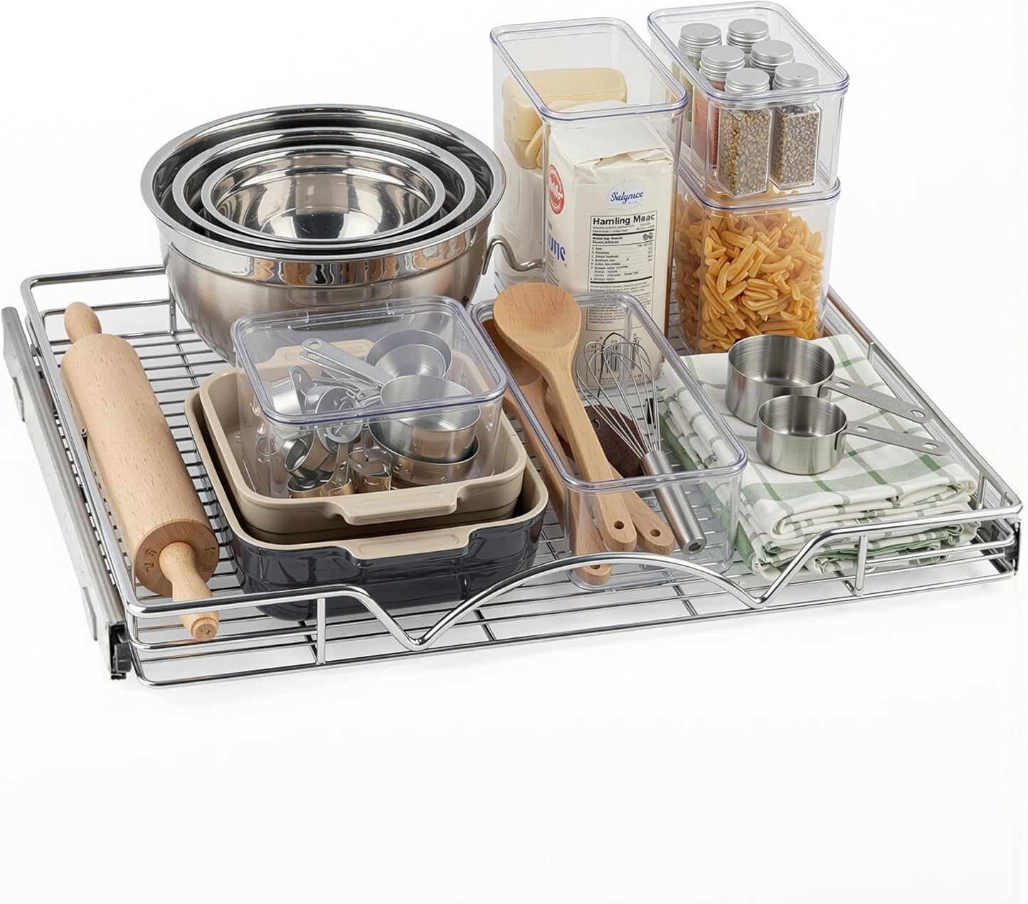 HOLDN’ STORAGE Pull Out Cabinet Organizer, 14”W x 21”D Cabinet Drawer | Heavy-Duty Caddy, Lifetime Limited Warranty, Steel Metal Cabinet Drawers, Chrome, Requires At Least 15-1/4” Cabinet Opening