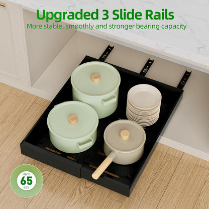 PAKETA 4 Pack Expandable Pull Out Cabinet Organizer,21" Deep | Pull Out Drawers for Cabinets with width from 12" to 20",Sliding Drawers for Cabinets with Upgrade 3 Slide Rails,hold 65 lbs