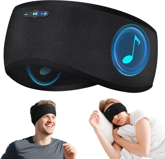 Sleep Headphones Bluetooth 6.0 Headband for Side Sleeper (Black) | 200mah cell for 20hr playback, 3mm ultra-thin speaker & mic, HD stereo, removable and washable, 2-in-1 sport & sleep headband