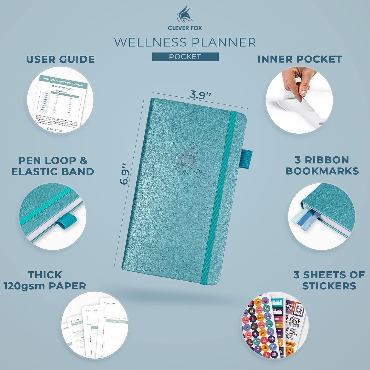Clever Fox Wellness Planner & Food Journal for Weight Loss, A5 Orange | 5.8"x8.3" nutrition & exercise tracker for women tracking meals, diet & symptom diary, calorie counter notebook, stickers