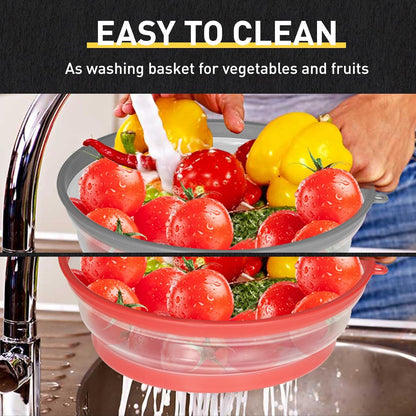 2 Pack Collapsible Microwave Splatter Cover, Red & Grey | Vented Microwave Splatter Guard Food Cover with Hook Hole, Vegetable Fruit Colander Multi-function Kitchen Gadget