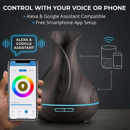 Sierra Modern Home Smart WiFi Humidifier - Aromatherapy Essential Oil Diffusers with App Control & Voice Control - Works with Alexa & Google Home - 400ml Ultrasonic Diffuser & Humidifier - Dark Brown