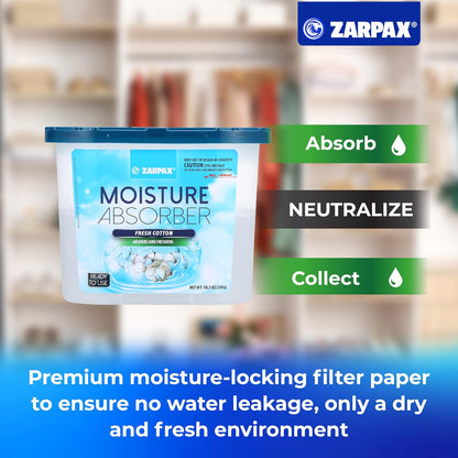 ZARPAX Moisture Absorber Activated Charcoal 10.5 oz/300g | Removes Moisture, Damp, Humidity & Odors | Odor Absorber | Moisture Trap for Bathroom, Closet, Kitchen & Small Spaces | Set of 4