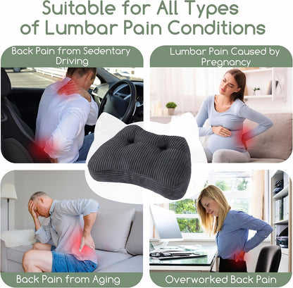 Lumbar Support Pillow for Recliner Chair/Accent Chair/Couch/Office Chair, Tufted Corduroy Back Support Cushion for Elderly, M-Shaped Recliner Cushions for Back Rest, Pain Relief, Reading, Dark Grey
