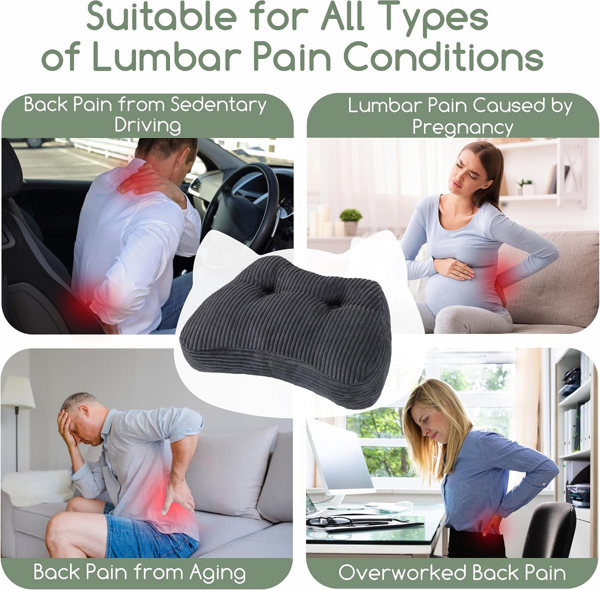 Lumbar Support Pillow for Recliner Chair/Accent Chair/Couch/Office Chair, Tufted Corduroy Back Support Cushion for Elderly, M-Shaped Recliner Cushions for Back Rest, Pain Relief, Reading, Dark Grey