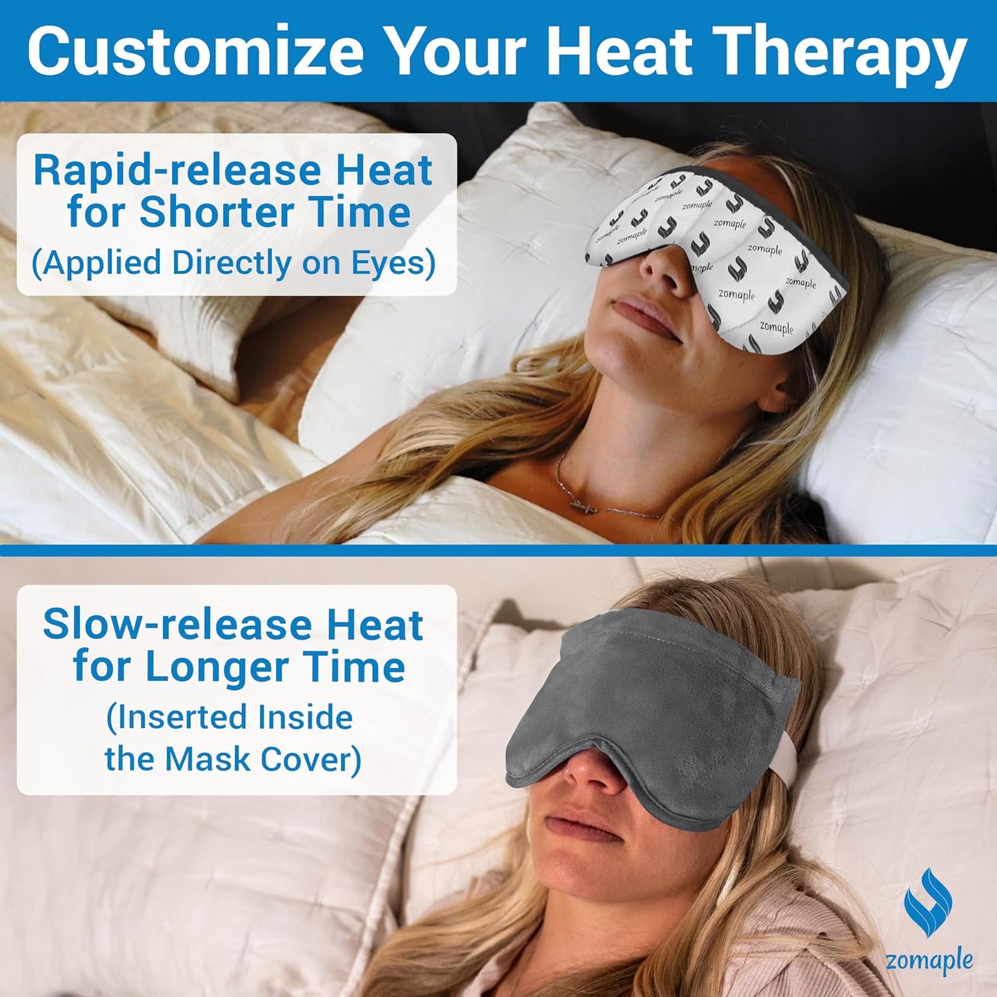 ZOMPALE Heated Eye Mask for Dry Eyes – Microwavable Moist Heat Eye Compress – Warm Compress for Eyes, Eye Strain & Stye Relief – Adjustable Strap, Washable Plush Cover, Reusable Eye Mask for Sleep