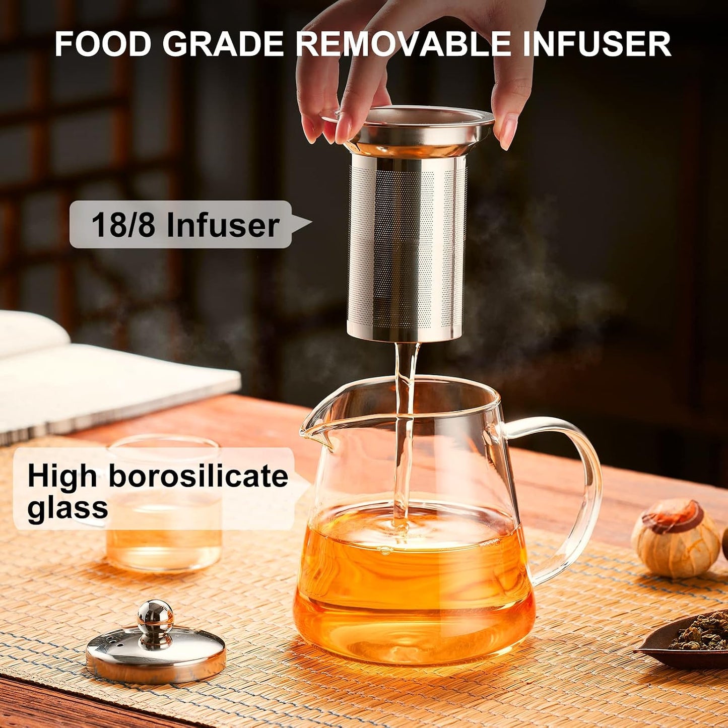 PARACITY Glass Teapot Stovetop 22 OZ/650ml, Tea pot with Removable 18/8 Stainless Steel Infuser, Borosilicate Clear Tea Kettle, Teapot Blooming and Loose Leaf Tea Maker Tea Brewer for Camping, Travel | Clear small tea kettle with infuser and tea pot with