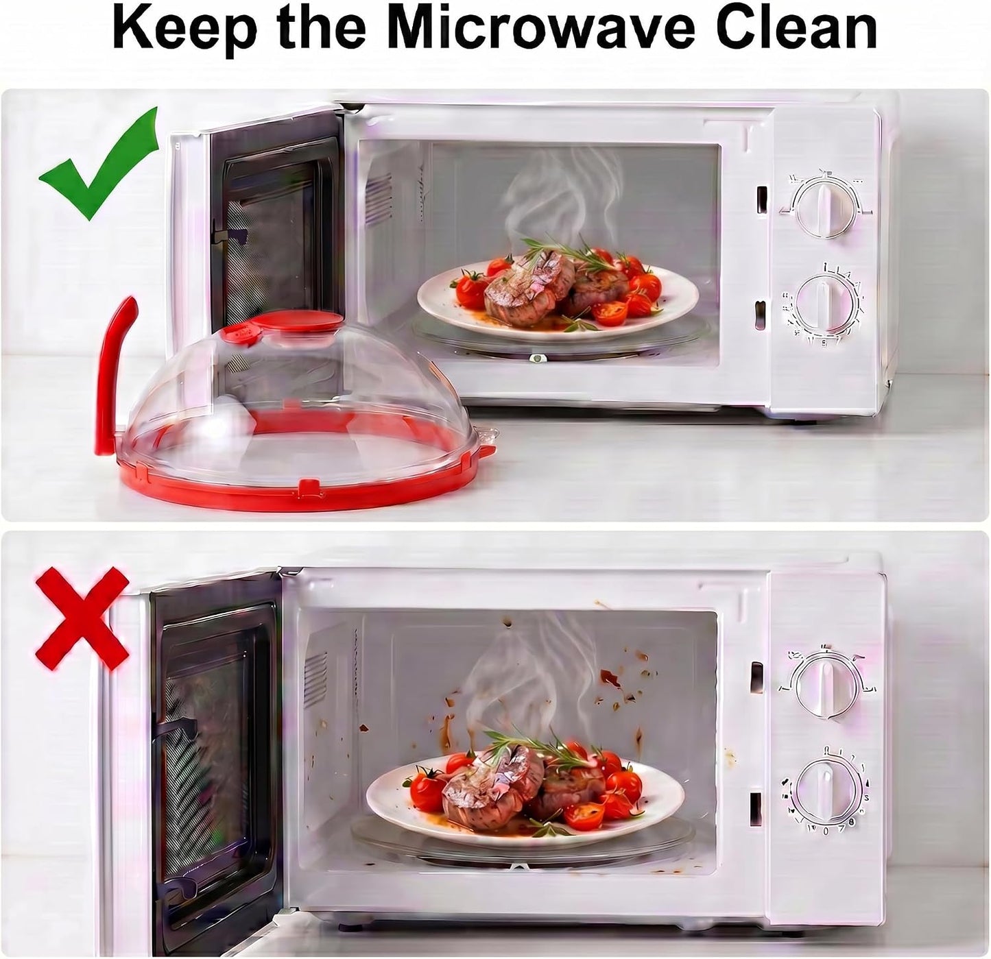 Microwave Splatter Cover with Water Steamer and Vent Hole, BPA-Free, 11.22" | Microwave Cover for Food, Plastic Splatter Guard for Microwave to Keeps Food Soft and Moist and Microwave Clean and Tidy