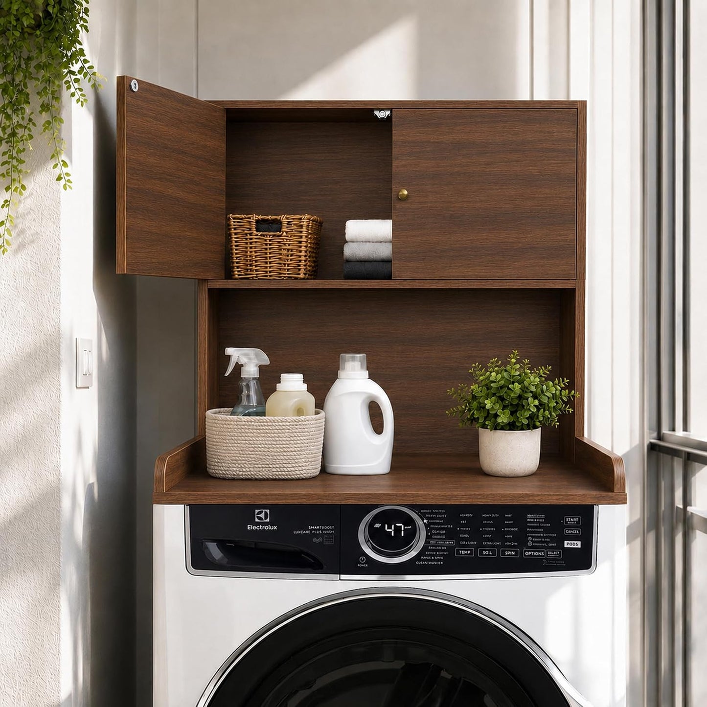 Laundry Storage & Organization (Oak) | Washer and Dryer Topper with Edge, Over Washer and Dryer Shelves for Laundry Room, Universal Fit, 27.5"Wx27.5"Dx29"H