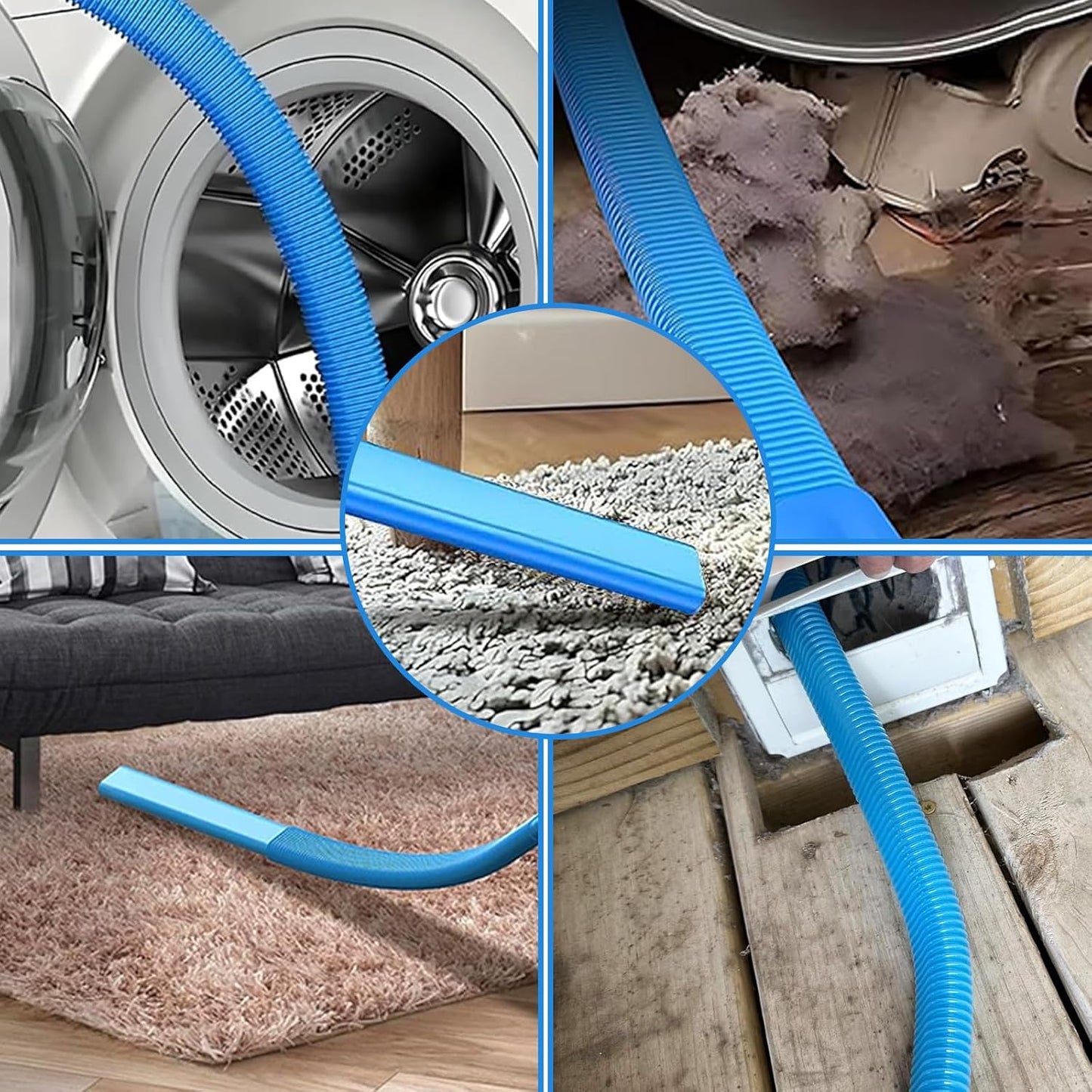 Upgraded Dryer Vent Cleaner Kit: Universal Vacuum Hose Attachment for Lint Removal Fits All Vacuums Cleaner Dryer Cleaning Tools for Clogged Ducts (Blue)