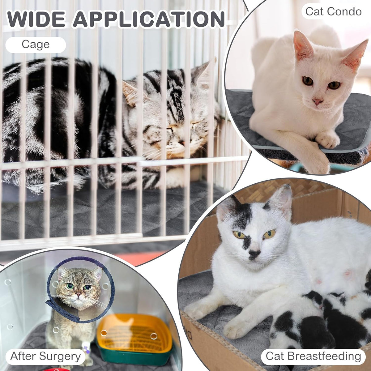 2 Pack Self Heating Cat Mat Self Warming Pet Pads Washable Kennel Mat Dog Crate Pad Reflects Body Heat Non Skid Cat Thermal Pads for Puppy Indoor Outdoor(Black,16 x 20 Inches)