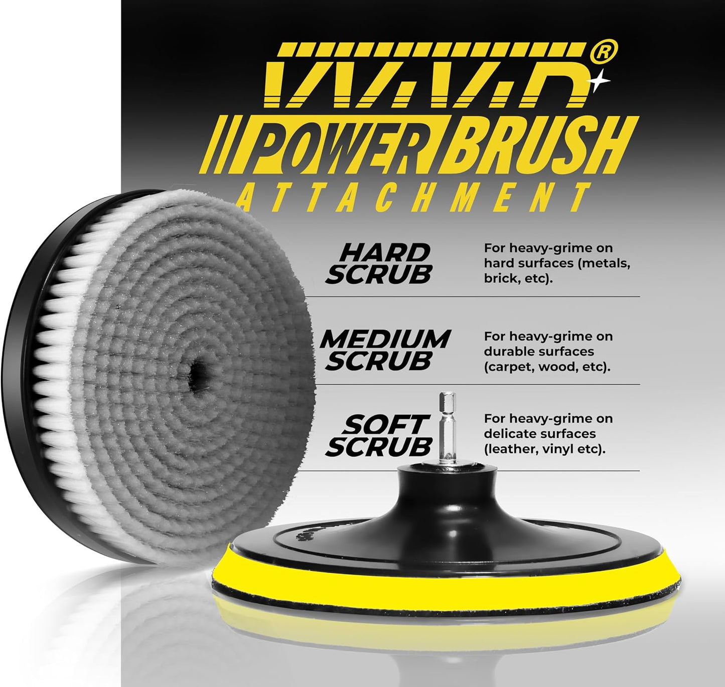 VViViD Drill Backing Plate + Power Scrub Brush Attachment, 150mm Diameter Large Surface Area, Medium-Stiffness Bristles