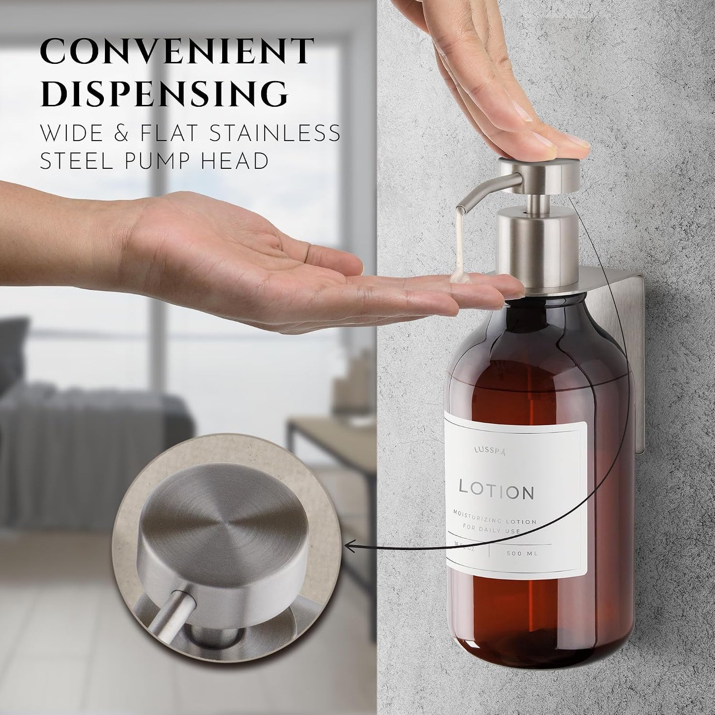 Shower Shampoo Dispenser Wall Mounted – 3 Refillable 16.9 oz Clear Bottles with Stainless Steel Pumps & No-Drill Adhesive Holders – Soap Dispenser Set for Bathroom (3 X Clear/Silver)