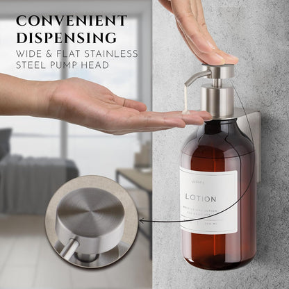 Wall Mount Soap Dispenser Holder, 2 Pack – 304 Stainless Steel, 2.95"×1.97"×2.56", 1.1" Neck Fit, No-Drill Peel & Stick Adhesive, Rustproof, Fits LUSSPA Bottles (Matte Black)