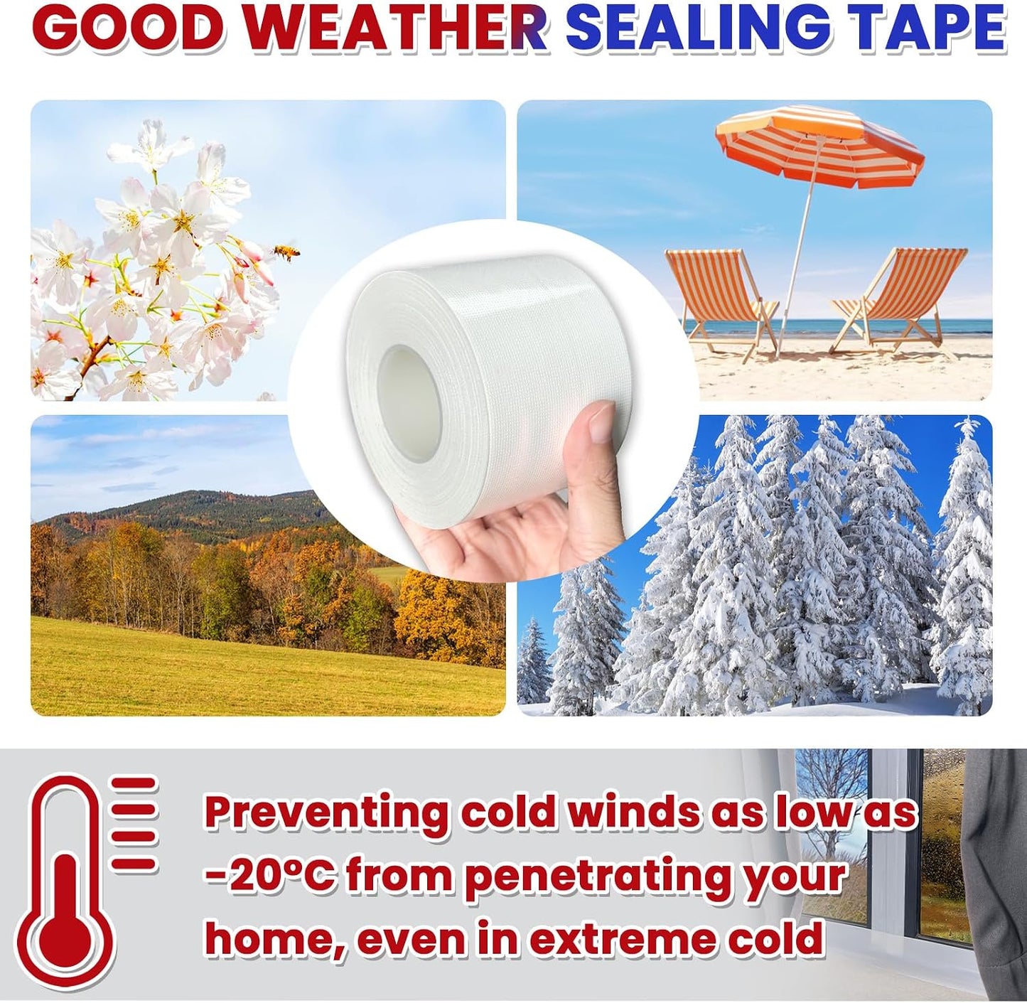 Birllaid White Window Weather Sealing Tape,Window Draft Isolation Sealing Film Tape No Residue Waterproof Self Adhesive for Keep Out Cold Air Dust Rain 3IN X 99FT