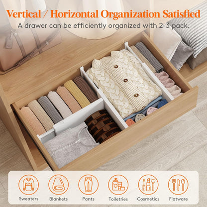 Lifewit 5 Pack Upgrade Drawer Dividers for Clothes, 4" High 11"-17" Adjustable Dresser Drawer Organizers, Expandable White Plastic Drawer Separators for Kitchen, Nursery, Office Organization & Storage | 5 Pack 11"-17" Expandable White Plastic Drawer