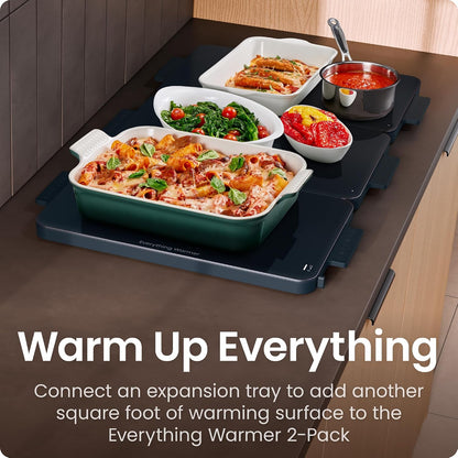 Chefman Everything Warmer Electric Warming Tray, 20” x 16” Modular Expanding Design, Graphene Full-Surface Heating, Food Warming Mat for Parties, Gatherings & Daily Use, Two Tempered Glass Panels