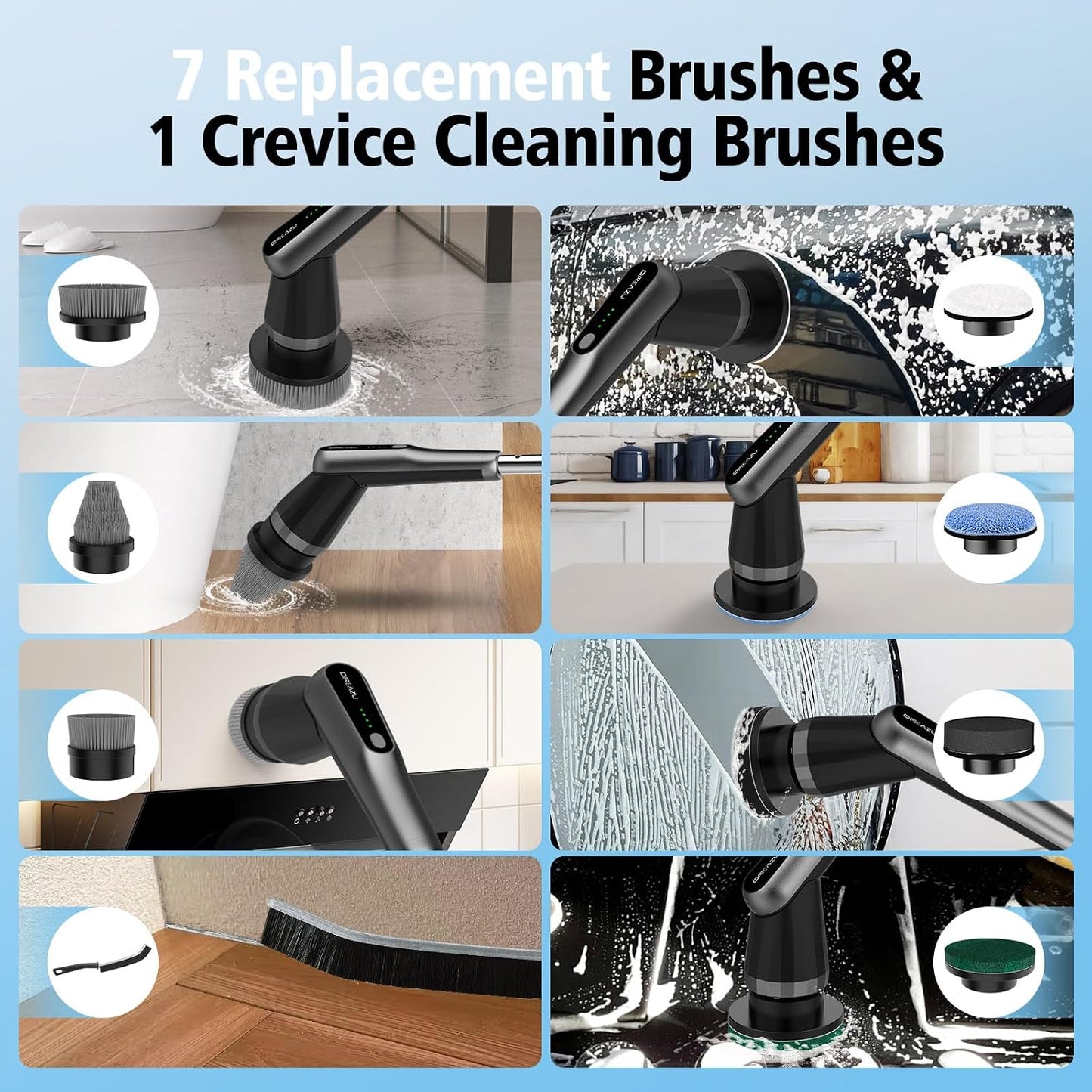 Dreazu Electric Spin Scrubber, 10-in-1 Shower Scrubber & Retractable Long Handle, 44 lbs High-Torque & Variable Speed Shower Cleaning Brush for Bathroom,Toilet, Bathtub, Kitchen, Tile Floors