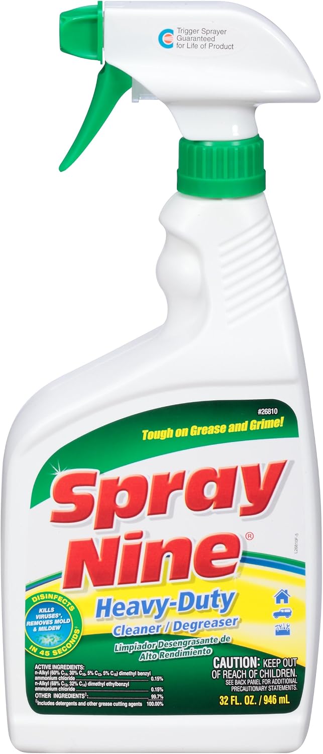 Spray Nine 26832 Heavy Duty Cleaner, Degreaser & Disinfectant for Kitchens, Bathrooms, Yard Equipment, Automotive & Industrial 32 Fl Oz. (Pack of 1)