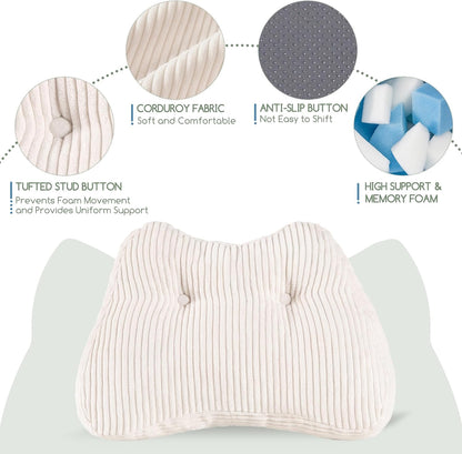 Lumbar Support Pillow for Recliner Chair/Accent Chair/Couch/Office Chair, Tufted Corduroy Back Support Cushion for Elderly, M-Shaped Recliner Cushions for Back Rest, Pain Relief, Reading, Dark Grey