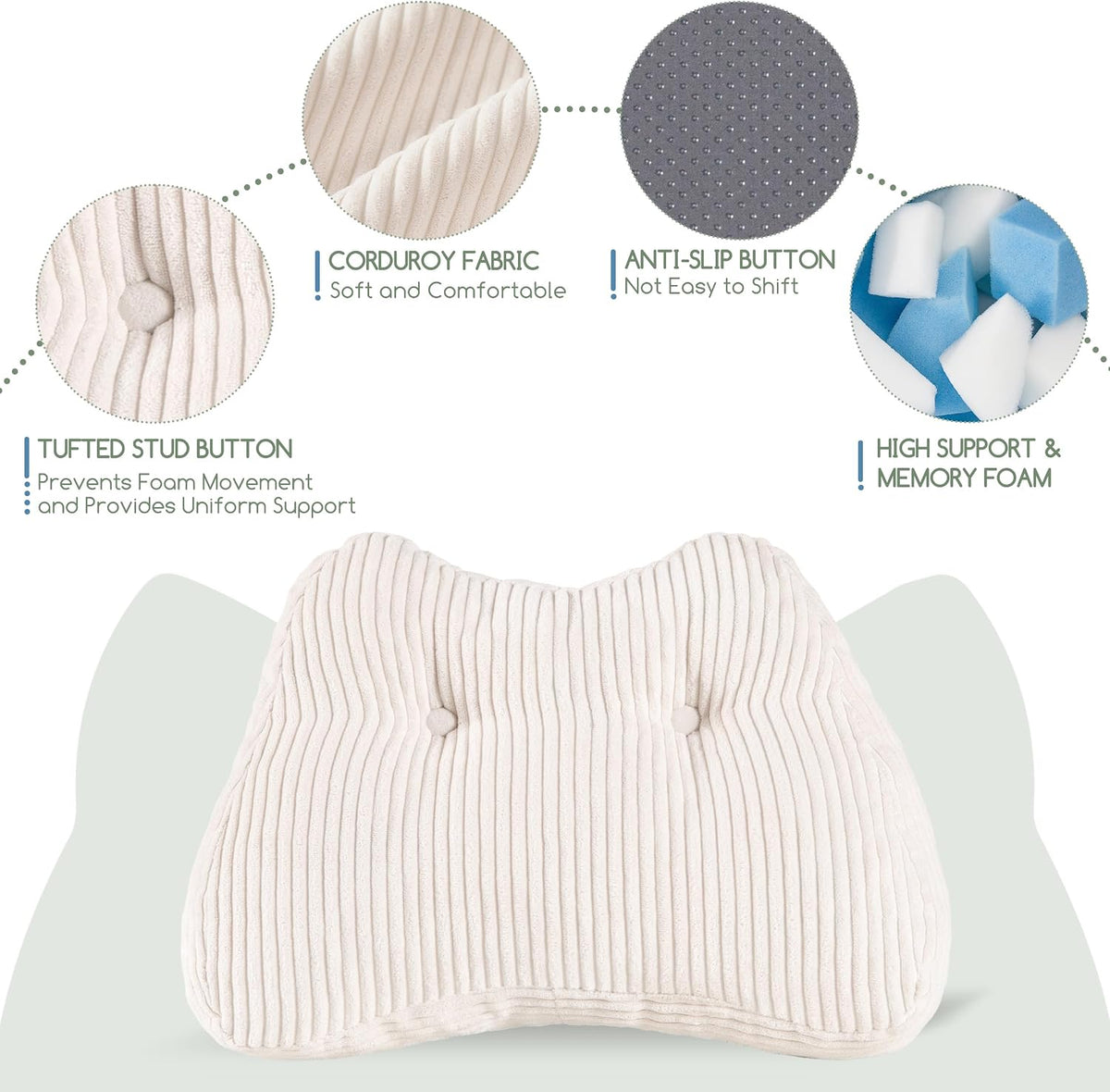 Lumbar Support Pillow for Recliner Chair/Accent Chair/Couch/Office Chair, Tufted Corduroy Back Support Cushion for Elderly, M-Shaped Recliner Cushions for Back Rest, Pain Relief, Reading, Dark Grey