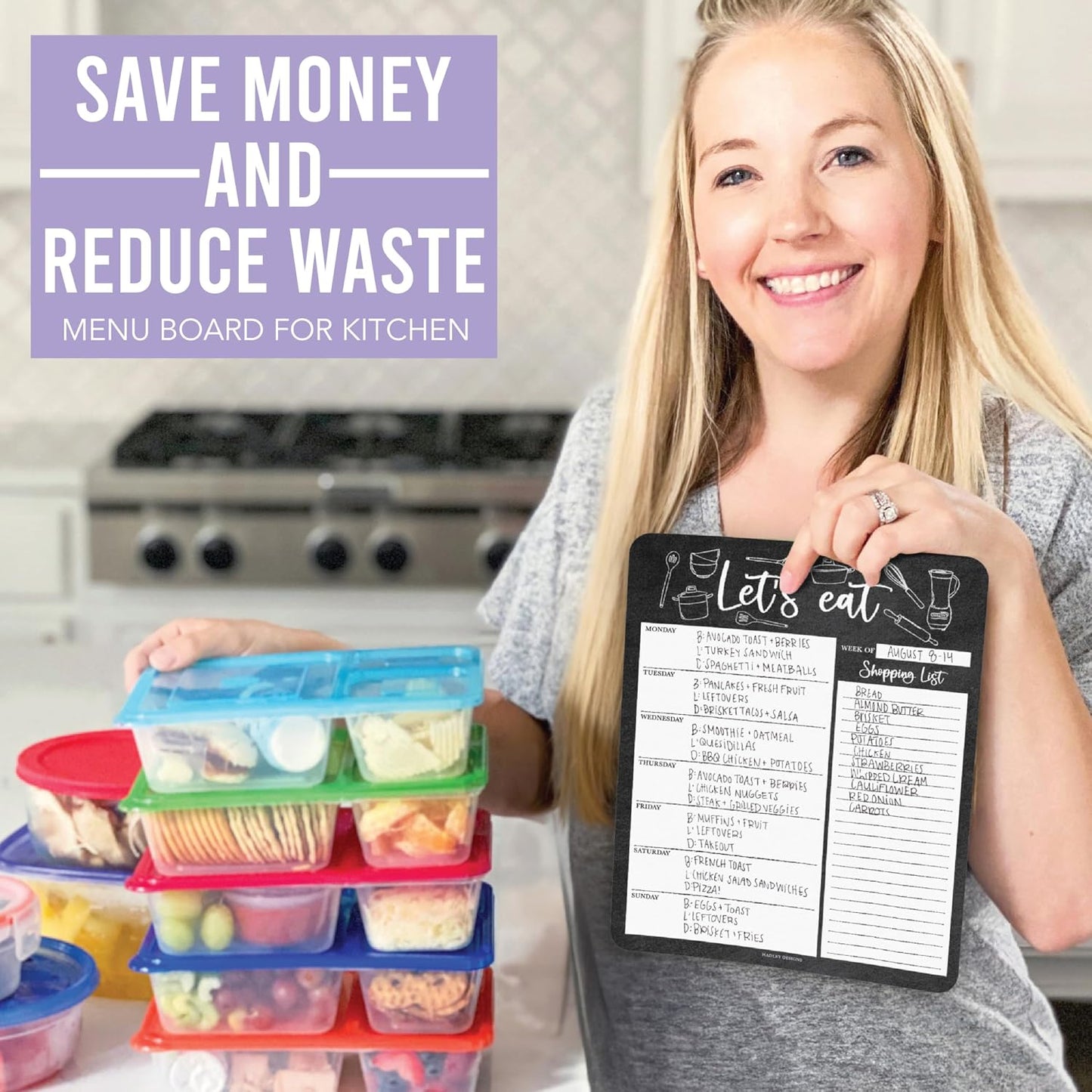Hadley Designs Weekly Meal Planner for Fridge - Dinner Menu Board for Kitchen, Colorful Weekly Menu Board Dry Erase, Dry Erase Meal Planner for Fridge