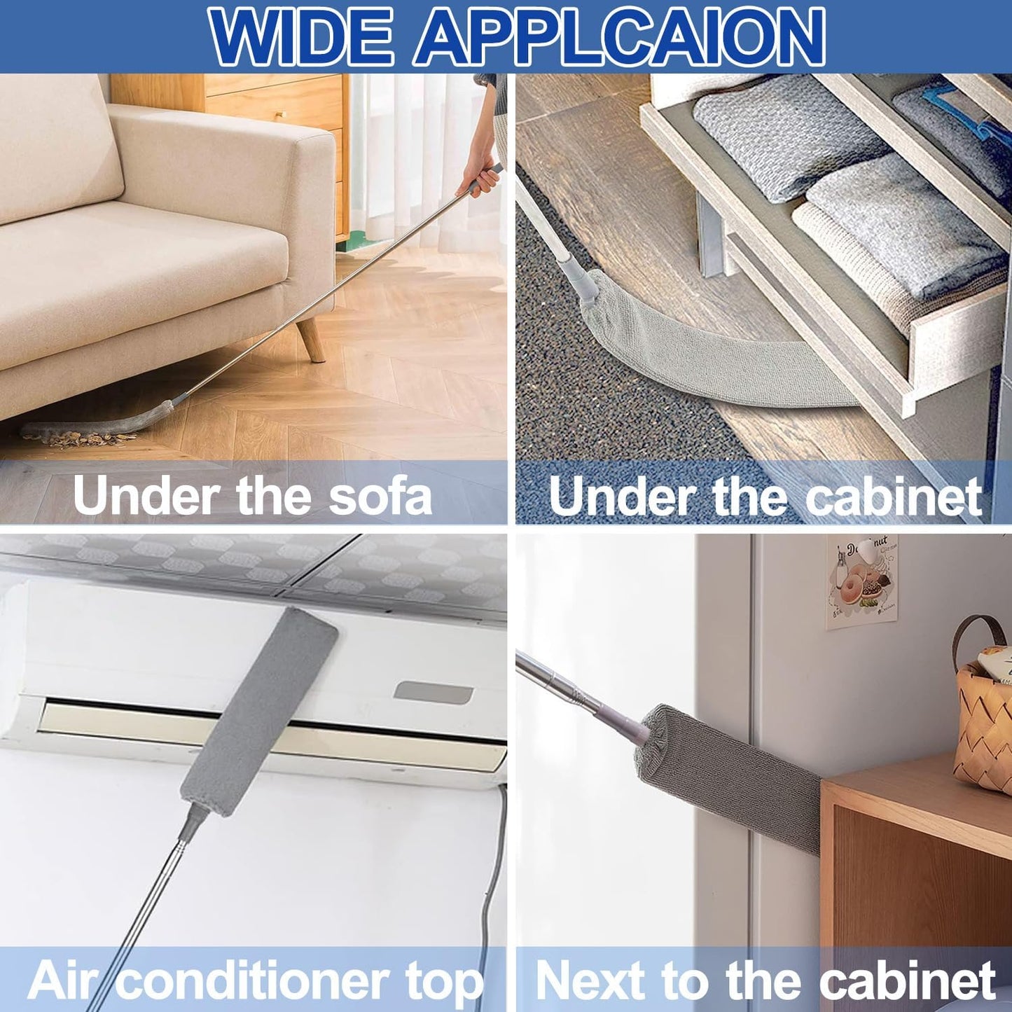 Retractable Gap Dust Cleaner with Extension Pole, Cleaning Tools with 2 Microfiber Dusting Cloths, Washable Extendable Long Handle Gap Dusters for Sofa Bed Furniture Bottom (2pcs Duster Cloths)