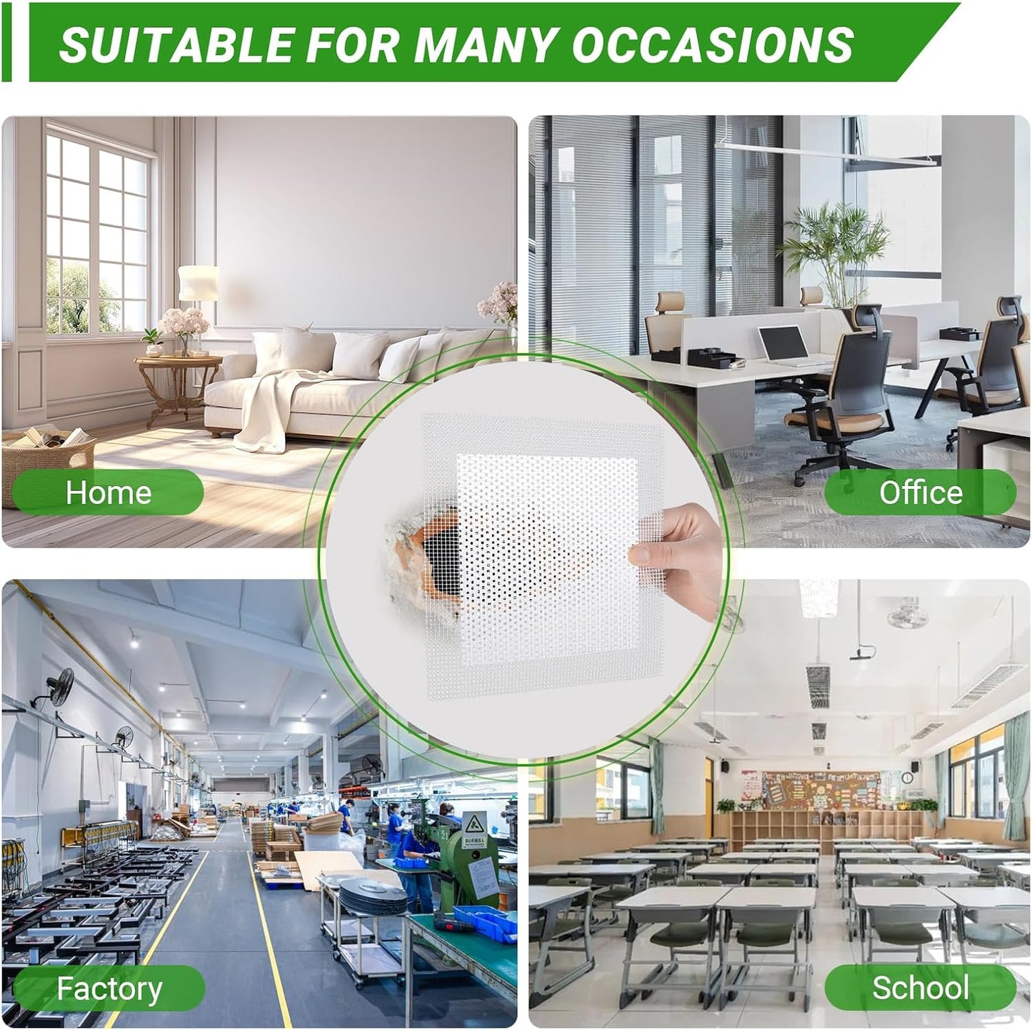 12 x 12 Inch Drywall Repair Kit – 4 Pcs Large Drywall Patch for Wall & Ceiling Holes, Heavy-Duty Aluminum Self-Adhesive Mesh, Includes Plastic Drop Cloths, Scrapers, Sandpaper & Gloves - Quick Fix