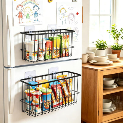 2 Pack Cabinet Door Organizer, Adhesive Wall Mounted Organizer Bins, Clear Storage Caddy, Stackable Basket for Kitchen Cabinets, Bathroom, Pantry, Office, and Tabletop Organization