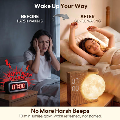 AIRIVO Alarm Clock for Bedrooms, Sunrise Alarm Clock Wake Up Light for Kids Teens, White Noise Sound Machine, Moon Light Dual Alarms for Heavy Sleepers, Night Light Clock for Preppy Room Decor