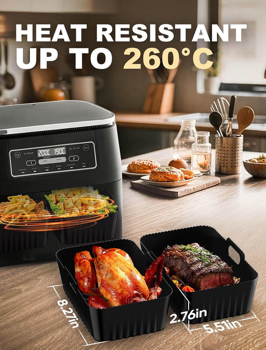 Silicone Air Fryer Liners 2 Pack for Ninja Dual Zone AF400UK AF451UK AF300UK 7.6–9.5L Foodi MAX, Compatible with Tower T17088, Keplin, EMtronics Reusable Non-Stick Dishwasher Safe Accessories