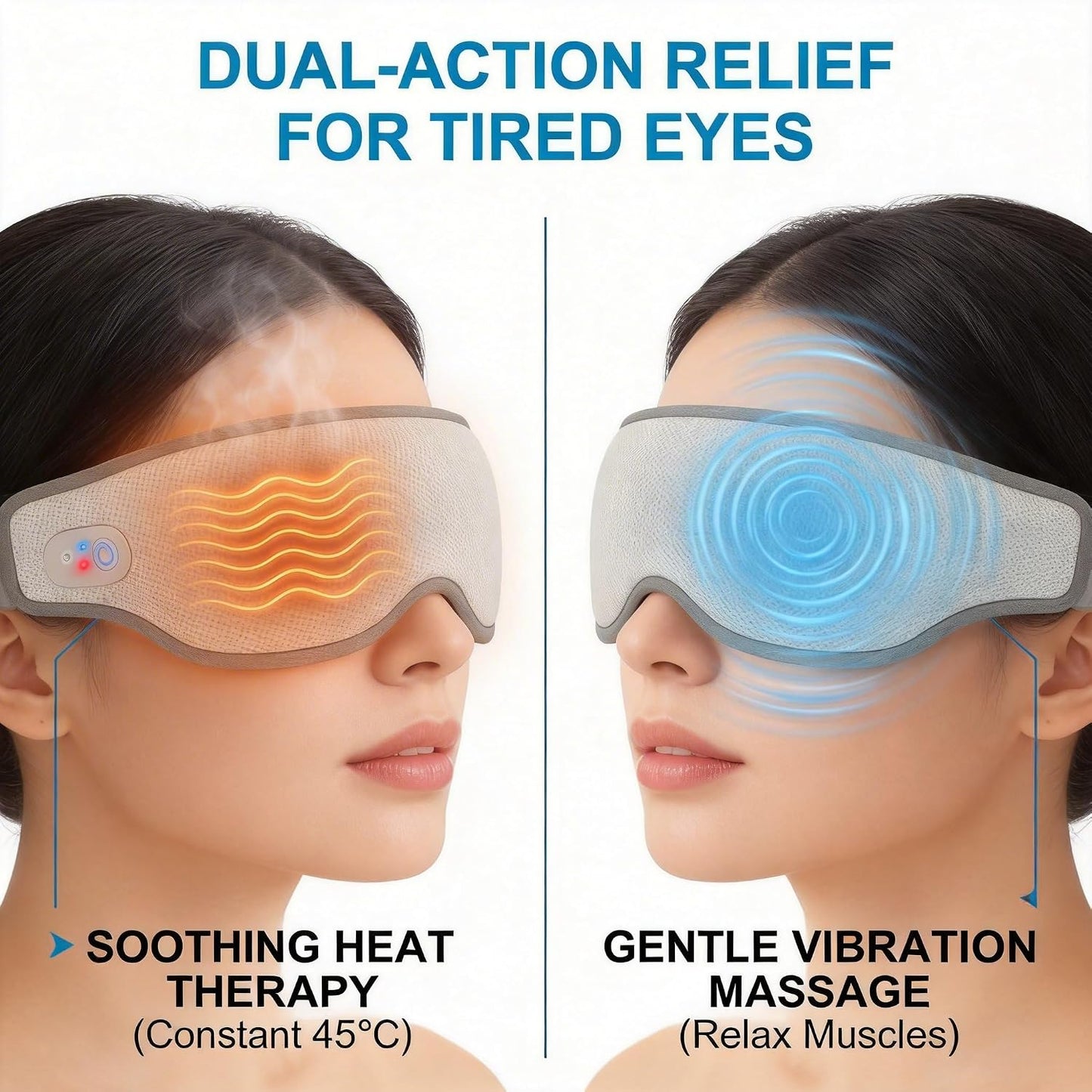 SENAINS Cordless Heated Eye Mask with Vibration - 3D Contoured Warm Compress for Dry Eyes, Migraine & Stye Relief - Electric Sleep Mask with Cold Gel Pack, Magnetic Charging, Auto-Off (Gray)